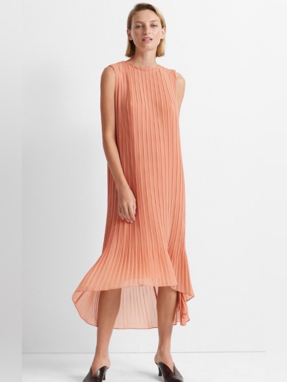 Club Monaco Sleeveless Pleated High-Low Dress in Coral